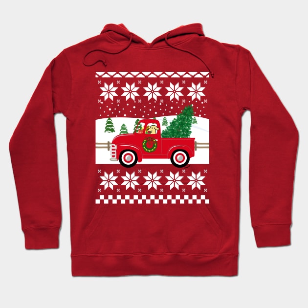 Yellow Labrador Red Truck Christmas Ugly Sweater Hoodie by HappyLabradors